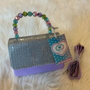 COPY - Little girls pink kitten hard sided purse beaded handle & strap. Great g…